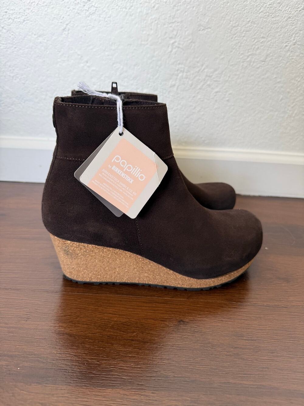 Papillio Birkenstock NWT Ebba Ankle Boots Brown Suede Sz 38 (US 7) Cork Wedge